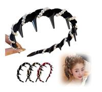 Vintage High Cranium Artificial Pearl Hairband, Elegant Pearl Headbands, Comfortable Bridal Hair Hoop Rhinestones Hair Accessories for Wedding Party (Black, One Size)