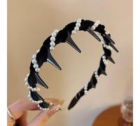 Vintage High Cranium Artificial Pearl Hairband,Elegant Pearl Headbands for Women,Non-Slip Wide Hair Hoop with Rhinestones,Dual-Sided Design for Wedding,Party,and Everyday Wear (B, ONE SIZE)
