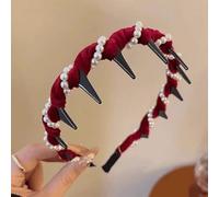 Vintage High Cranium Artificial Pearl Hairband,Elegant Pearl Headbands for Women,Non-Slip Wide Hair Hoop with Rhinestones,Dual-Sided Design for Wedding,Party,and Everyday Wear (E, ONE SIZE)