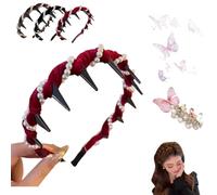 Vintage High Cranium Artificial Pearl Hairband,New Artificial Pearl Headbands With Teeth Hoop,BridalHair Hoop Rhinestones Hair Accessories,Fashion Hair Accessories Braid Tool (red, 1)