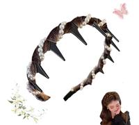 Vintage High Cranium Artificial Pearl Hairband, New Artificial Pearl Headbands with Teeth Hoop, Wide Beaded Bling Head Band for Wedding Party (Black,One Size)