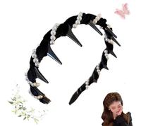 Vintage High Cranium Artificial Pearl Hairband, New Artificial Pearl Headbands with Teeth Hoop, Wide Beaded Bling Head Band for Wedding Party (Red,One Size)