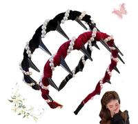 Vintage High Cranium Artificial Pearl Hairband, New Artificial Pearl Headbands with Teeth Hoop, Wide Beaded Bling Head Band for Wedding Party (Black,Red,One Size)