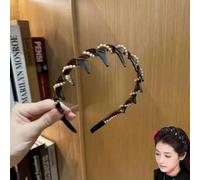 Vintage High Cranium Artificial Pearl Hairband - Sparkling Diamond Wave Hair Bands for 1 Second Fluffy High Cranial Top - Raise the Hairline, Create a Face-Shaping Effect (Brown, Standard)