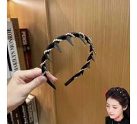 Vintage High Cranium Artificial Pearl Hairband - Sparkling Diamond Wave Hair Bands for 1 Second Fluffy High Cranial Top - Raise the Hairline, Create a Face-Shaping Effect (Black, Standard)