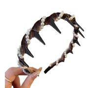 Vintage High Cranium Artificial Pearl Hairband - Sparkling Diamond Wave Hair Bands for 1 Second Fluffy High Cranial Top - Raise the Hairline, pearl hair accessories Create a Face-Shaping Effect