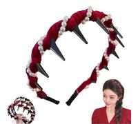 Vintage High Cranium Artificial Pearl Hairband, Women's Fashion Headbands, Plastic Wavy Hair Band with Teeth, Comfortable Elegant Headbands,White Faux Pearl Headband, Double-Sided Design (Red, 1pc)