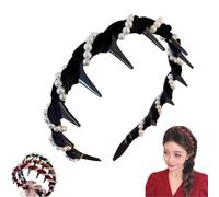 Vintage High Cranium Artificial Pearl Hairband, Women's Fashion Headbands, Plastic Wavy Hair Band with Teeth, Comfortable Elegant Headbands,White Faux Pearl Headband, Double-Sided Design (Black, 1pc)