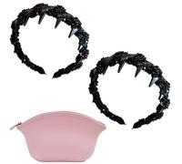 Vintage High Cranium Artificial Pearl Hairband,Zig Zag Headband,2025 New Elegant Pearls Rhinestone Headbands with Teeth Hoop, Comes with A Cosmetic Bag for Women's Hair, Party Wedding Home (2pcs)