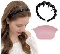 Vintage High Cranium Artificial Pearl Hairband,Zig Zag Headband,2025 New Elegant Pearls Rhinestone Headbands with Teeth Hoop, Comes with A Cosmetic Bag for Women's Hair, Party Wedding Home (1pcs)