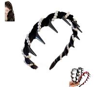 Vintage High Cranium Artificial Pearl Hairband, Zig Zag Headbands with Sparkly White Pearl Beaded, Head Band Comb with Teeth Hoop for Women Girls,Hair Hoop Accessories for Wedding,Party (Black)