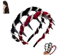 Vintage High Cranium Artificial Pearl Hairband, Zig Zag Headbands with Sparkly White Pearl Beaded, Head Band Comb with Teeth Hoop for Women Girls,Hair Hoop Accessories for Wedding,Party (2Pcs-c)