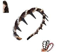 Vintage High Cranium Artificial Pearl Hairband, Zig Zag Headbands with Sparkly White Pearl Beaded, Head Band Comb with Teeth Hoop for Women Girls,Hair Hoop Accessories for Wedding,Party (Brown)