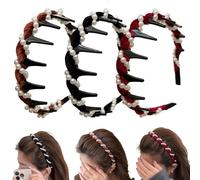 Vintage High Cranium Faux Pearl Headband, 2025 New Pretty Black Beaded Everyday Headband 3 Pieces, Upgraded Anti-Slip Decorative Headband Bridal Hair Hoop Line Stone (3X Multicolor, One Size)