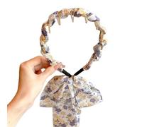 Vintage High Skull Pearl Headband Sawtooth, Non-slip, Fashionable Wide Bead Accessories Shiny Tooth Comb Headband (floral ribbon [purple],2pcs-a)