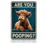 Vintage Highland Cow Are You Pooping Metal Tin Sign for Bathroom Toilet Restroom Washroom Wall Art Decor Funny Retro Plaque Poster Birthday Christmas Day Gift 8 x 12 Inch