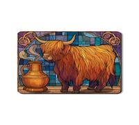 Vintage Highland Cow Dish Drying Mats For Kitchen Counter, Orange Absorbent Rubber Dish Drainer Mat, Rustic PU Leather Drying Pad 12x20 Inch