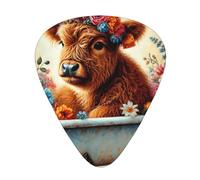 Vintage-Highland-Cow-Floral 12 Pack Guitar Picks With 3 Thicknesses And Storage Box, Abs Plectrums For Electric Bass Guitar Players