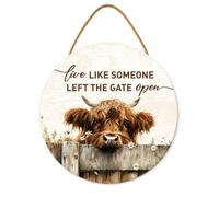 Vintage Highland Cow Gifts for Women, Live Like Someone Left The Gate Open Highland Cow Wall Decor, Iron Kitchen Pictures for Wall, Metal Highland Cows Signs & Plaques