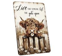 Vintage Highland Cow Wall Decor, Rustic Metal Tin Sign for Bathroom Kitchen Bar, Farmhouse Animal Pictures Art, Funny Countryside Gifts for Home Garden Patio, 12 x 8 Inch