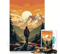 Vintage Hiking Mountain Jigsaw 1000 Pieces Memory Skill Fun Smooth Edge Perfect Interlock Fun-filled Way to Fill Empty Hours (38x26cm)