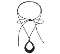 Vintage Hlow Out Big Water Drop Pendant Necklace For Women Personality Black Leather Wax Thread Rope Choker Jewelry