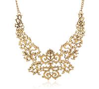 Vintage Hollow Filigree Floral Exaggerated Choker Statement Retro Necklace for Women Men Short Chunky Ethnic Ancient Gold Silver Carved Lace Pendant Collar Bib Clavicle Chain Gypsy Tribal Jewelry, One