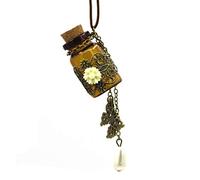 Vintage Hollow Flower Butterfly Pearl Wishing Bottle Pendant Long Chain Pu Leather Necklace Attractive