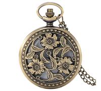 Vintage Hollow Flowers Bronze Necklace Pocket Watch Quartz Chain Watch Men Women Punk Retro Pendant Clock Gift (Color : Awith Necklace Chain)