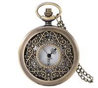 Vintage Hollow Flowers Bronze Necklace Pocket Watch Quartz Chain Watch Men Women Punk Retro Pendant Clock Gift (Color : Cwith Necklace Chain)