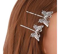 Vintage Hollow Out Butterfly Hair Clip Pin Vintage Silver Hair Barrette French Butterfly Retro Bobby Pins Decorative Hair Accessories for Women and Girls 2Pcs