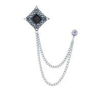 Vintage Hollow Pattern Gemstone Chain Brooch Geometric Square Long Chain Tassel Brooch Lapel Pin Retro Broochs Wedding Engagement Prom Party Banquet Business Suit Jewelry Accessories for Men and Women