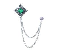 Vintage Hollow Pattern Gemstone Chain Brooch Geometric Square Long Chain Tassel Brooch Lapel Pin Retro Broochs Wedding Engagement Prom Party Banquet Business Suit Jewelry Accessories for Men and Women