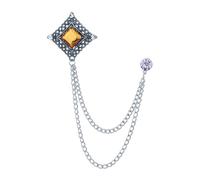 Vintage Hollow Pattern Gemstone Chain Brooch Geometric Square Long Chain Tassel Brooch Lapel Pin Retro Broochs Wedding Engagement Prom Party Banquet Business Suit Jewelry Accessories for Men and Women