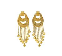 Vintage Hollow Round Jhumka Jhumki Long Tassel Dangle Drop Indian Earrings for Women Bollywood Gypsy Stud Retro Ethnic Traditional Gold-Plated Chandelier Earring Wedding Bridal Party Jewelry Gifts