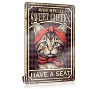 Vintage Home Decor Accessory Decorations - Cat Girl Why Hello Sweet Cheeks Have A Seat Handcrafted Metal Wall Art Ready To Hang For Tiki Bar(30X40CM)