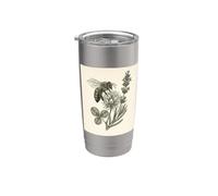 Vintage Honeybee Botanical Illustration Clover Lavender Stainless Steel Insulated Tumbler