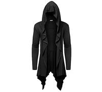 Vintage Hooded Jacket Men's Halloween Costume Assassin's Creed Renaissance Medieval Men Lightweight Jacket with Zip Cosplay Coat Drawstring Hoodie Retro Cape Carnival Party Clothing, black, L