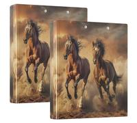 Vintage Horse 1.5 Inch Binders 3 Ring with 3 Interior Pockets, Decorative Cute Binder Durable Basic Binders for Work School Office 2 Pack
