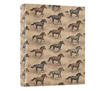 Vintage Horse Brown 3 Ring Binders 1.5 Inch with 3 Interior Pockets, Decorative Cute Three Ring Binder Durable Basic Binders for School Office Home, 1 Pack