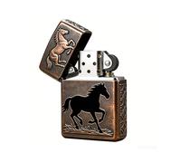 Vintage Horse Carved Trench Kerosene Lighter Reusable Windproof Open Flame Candle Lighter for Outdoor Activities (D)