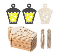 Vintage Horse Lantern Shape Unfinished Wood Wall Lamp Blank Wood Pieces Wooden with Twines Art Ornaments for Christmas Wedding Birthday Party Thanksgiving Day Decoration 20Pcs