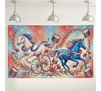 Vintage Horse Parade Backdrop, Retro Floral Party Decorations, Blue and White Carousel Theme Background for Photography Events, Summer Festive Celebration Supplies 71x43 Inch