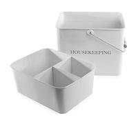 Vintage Housekeeping Caddy in White | Cleaning Basket Tray | Storage Basket with Handle | House Cleaning Caddy | Retro Design | M&W