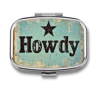 Vintage Howdy in Bold, Distressed Letters Western Pill Box 2 Compartment Portable Medicine Pill Case Travel Pill Organizer for Pocket Purse