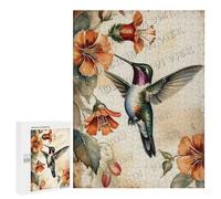 Vintage Hummingbird and Flower Decor 500 Piece Jigsaw Puzzle - Vibrant Hummingbird Art, Fun Puzzle for Nature Lovers, Perfect for Gifting and Relaxation, Finished Size 21 x 15 Inches