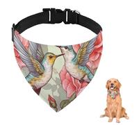 Vintage Hummingbird Pink Rose Dog Bandana With Adjustable Strap D Ring Dog Scarf Pet Bibs Triangle Bandana for Dogs Pet Accessories for Dogs Puppy Cats Decor Machine Washable