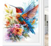 Vintage Hummingbird Stained Glass Window Privacy Film 45x60 cm | Beautiful Floral Rustic Animals Heat Blocking Sun Blocking Glass Door Covering for Bathroom Home