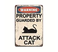 Vintage Humorous Wall Plaque - "Beware Of Attack Cat" | Pet Lover Decor | Rustic Metal Sign For Home 8x12Inch
