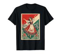 Vintage Hungary Flag Stamp Hungarian Folk Dancer Design Value Graphic T-Shirt, Men, Black, S